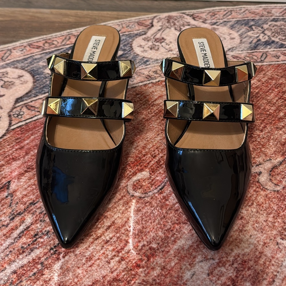 Steve Madden Black and Gold Studded Mules